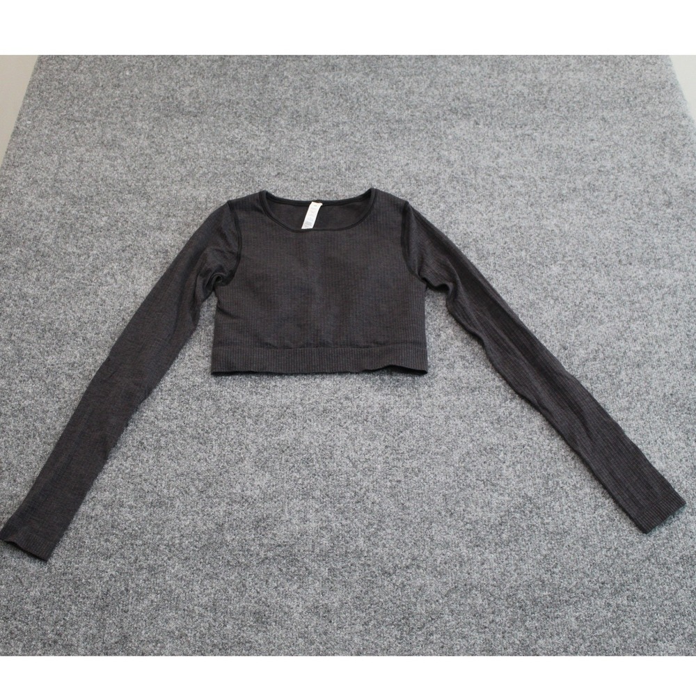 Lululemon Ebb to Street Long Sleeve‎ Cropped Shirt Charcoal Grey Ribbed Size 4
